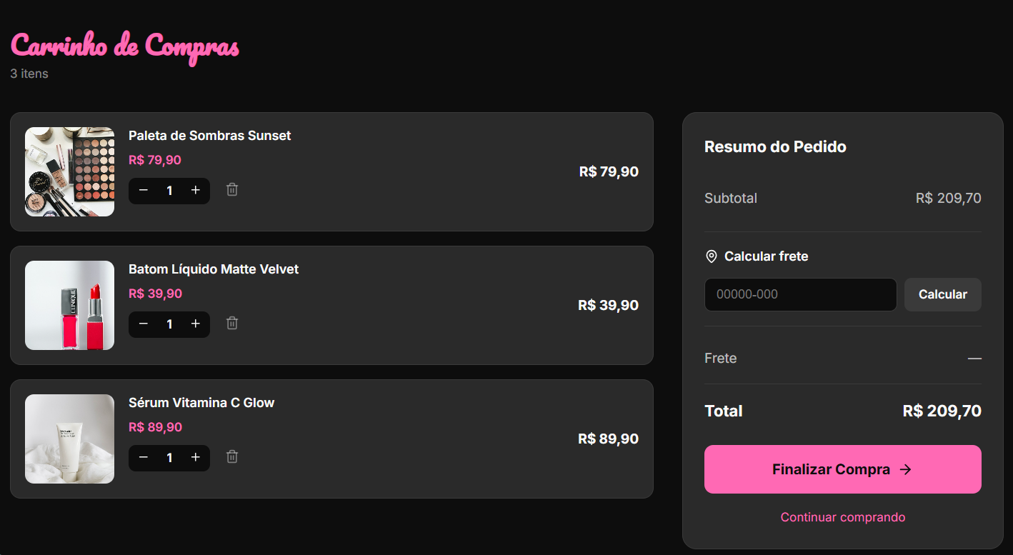 Shopping cart with items, quantities and shipping calculator
