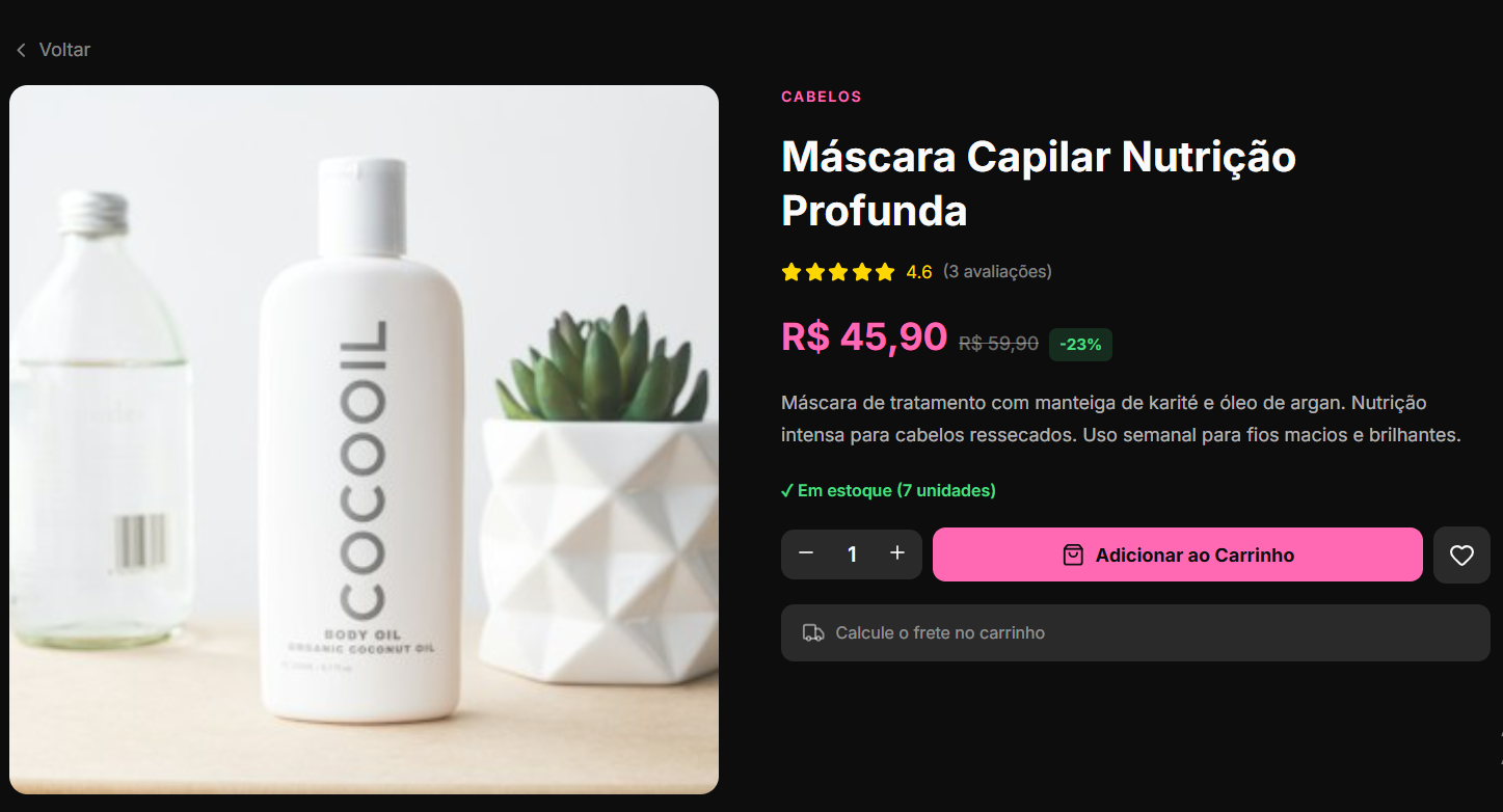 Product detail page with reviews, pricing and add to cart