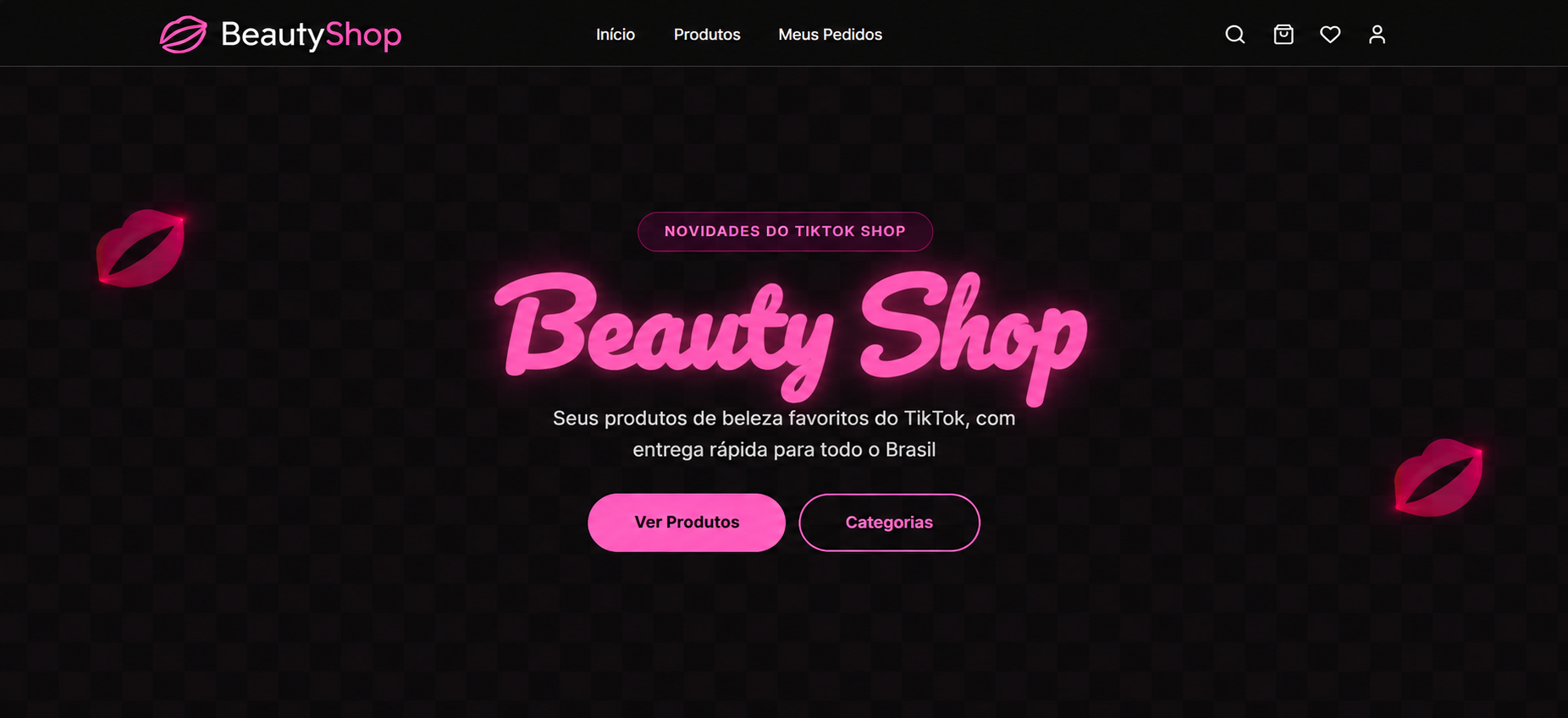Beauty Shop homepage with neon pink branding and TikTok Shop products